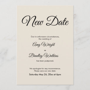 Cream New Date Postponed Wedding Notice Kaart