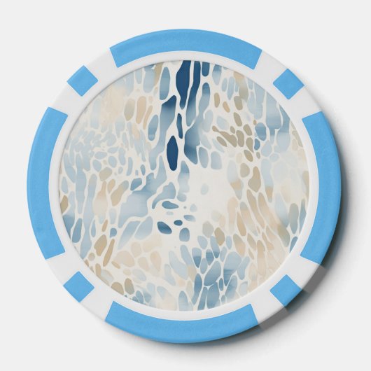 Cream Ocean Blue Abstract Strand Dierenprint Poker Chips (Achterkant)