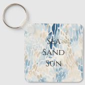 Cream Ocean Blue Abstract Strand Dierenprint Sleutelhanger (Voorkant)