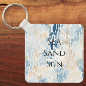 Cream Ocean Blue Abstract Strand Dierenprint Sleutelhanger (Voorkant)