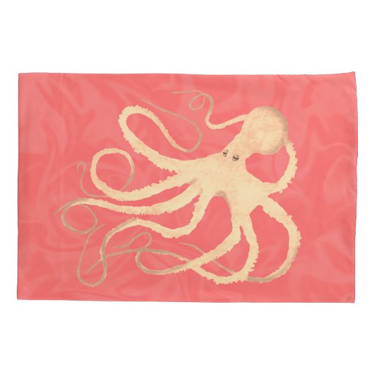 Cream Octopus op koraal - 2 standaard Kussenslopen (Achterkant-Links)