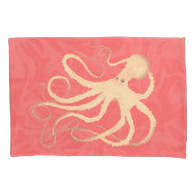 Cream Octopus op koraal - 2 standaard Kussenslopen