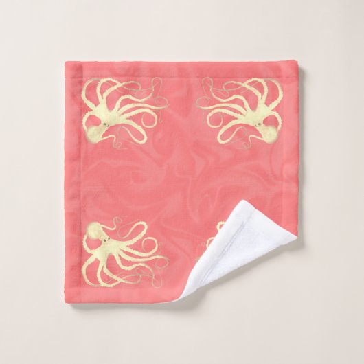 Cream Octopus op koraal - Bathroom-handdoekset Bad Handdoek (Wasdoekje)