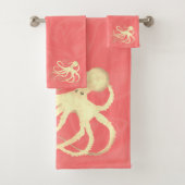 Cream Octopus op koraal II - Bathroom doekset Bad Handdoek (Insitu)