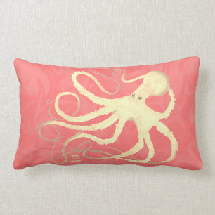 Cream Octopus op koraal - Lumbar Pillow Kussen