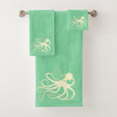 Cream Octopus op Mint-Bathroom-handdoekset Bad Handdoek (Insitu)