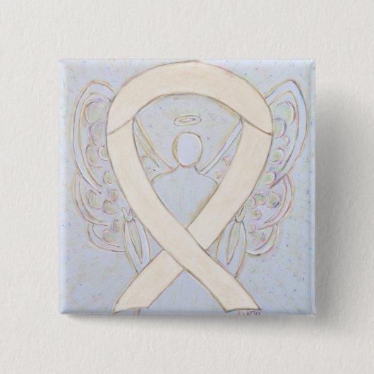 Cream of Ivory Angel Awareness Ribbon Custom Pins Vierkante Button 5,1 Cm (Voorkant)