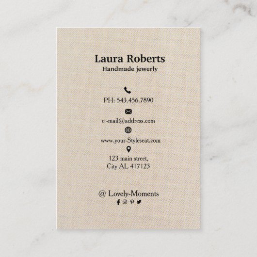 Cream off-white oorring display card visitekaartje (Achterkant)