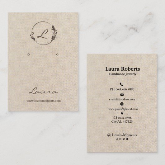 Cream off-white oorring display card visitekaartje (Voorkant / Achterkant)