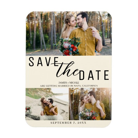 Cream Off White Save the Date Wedding 3 Foto's Magneet (Verticaal)