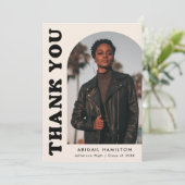 Cream Offset Arch Photo Graduation Bedankkaart (Staand voorkant)