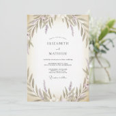 Cream Olijf Lila Blad Bruiloft Kaart (Staand voorkant)
