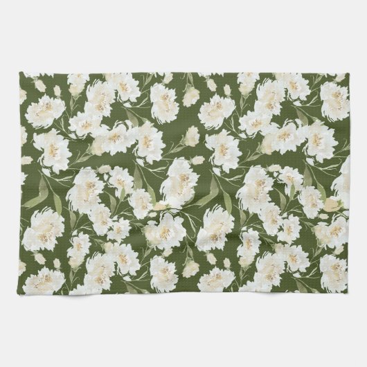 Cream & Olive floral Theedoek (Horizontaal)
