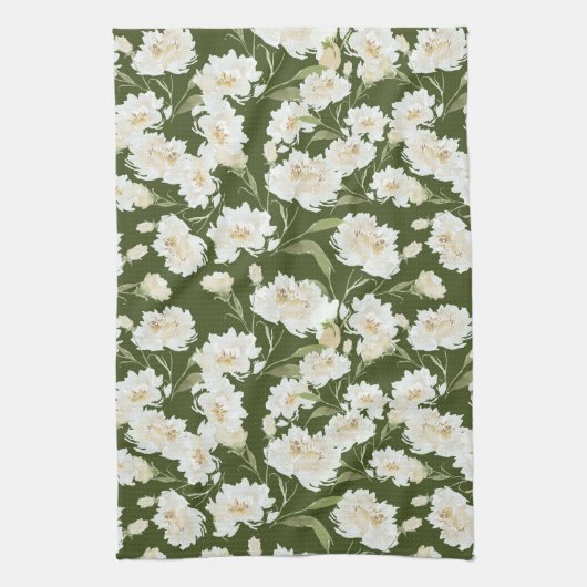 Cream & Olive floral Theedoek (Verticaal)
