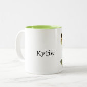 Cream Olive Green Frog Naam Tweekleurige Koffiemok (Voorkant links)