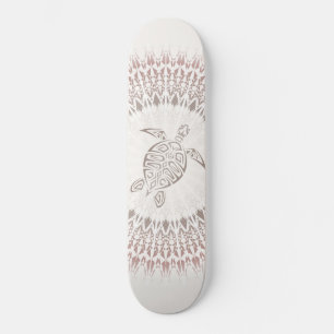 Cream Ombre Turtle and Mandala Coastal Skateboard