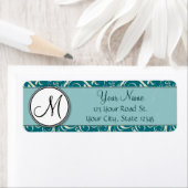 Cream on Blauwgroen Floral Wisps & Stripes met mon Etiket (Insitu)