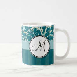 Cream on Blauwgroen Floral Wisps & Stripes met mon Koffiemok