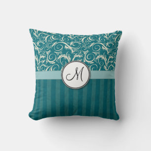 Cream on Blauwgroen Floral Wisps & Stripes met mon Kussen