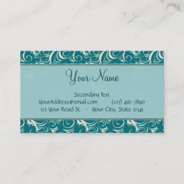 Cream on Blauwgroen Floral Wisps & Stripes met mon Visitekaartje