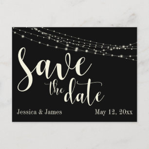 Cream op Zwart 30 met Lichtjes Save the Date 2 Aankondigingskaart