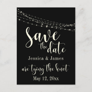 Cream op Zwart 30 met Lichtjes Save the Date Aankondigingskaart