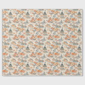 Cream Orange Floral House Chinoiserie Cadeaupapier (Vlak)