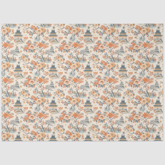 Cream Orange Floral House Chinoiserie Tissuepapier (Voorkant)