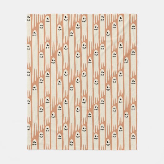 Cream & Orange Ghost Friends Pattern Fleece Deken (Voorkant)