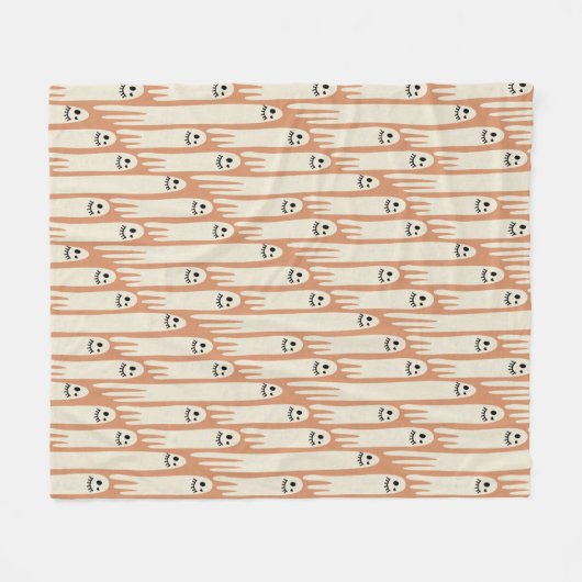 Cream & Orange Ghost Friends Pattern Fleece Deken (Voorkant (Horizontaal))