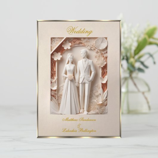 Cream Origami stijl bruiloft Mooi Kaart (Staand voorkant)