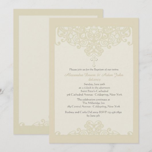 Cream Ornamental Religieuze Uitnodiging (Voorkant / Achterkant)