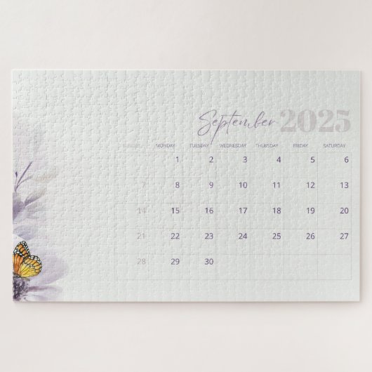 Cream Paarse Esthetische Bloemen Waterverf 2025 Legpuzzel (Horizontaal)