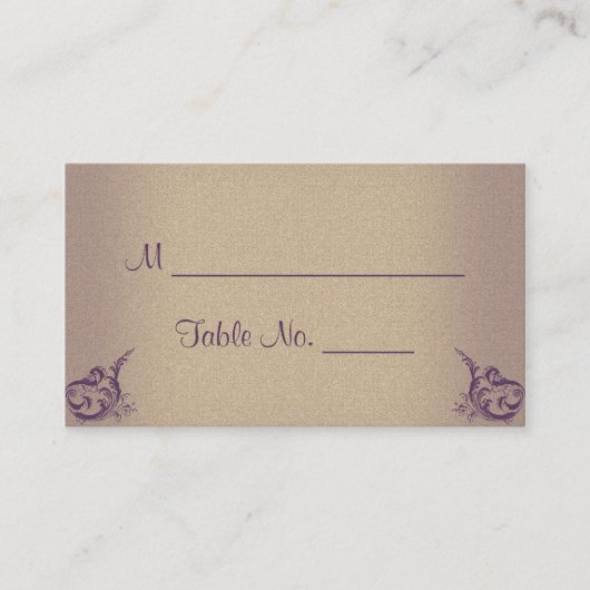 Cream Paarse  Posh Wedding Place Cards Plaatskaartje (Voorkant)