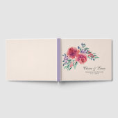 Cream & Paarse Romantische Waterverf Bloemenbruilo Gastenboek (Volledig)