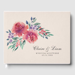 Cream & Paarse Romantische Waterverf Bloemenbruilo Gastenboek