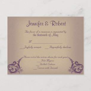 Cream Paarse Scroll Posh RSVP Briefkaart