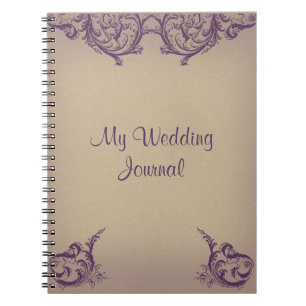 Cream Paarse Scroll Posh Wedding Journal Notitieboek