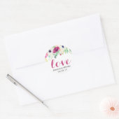 Cream Paarse Waterverf Floral Love Script Ronde Sticker (Envelop)