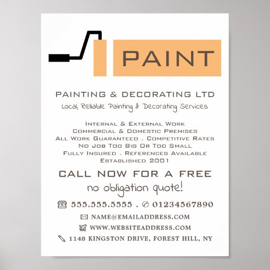 Cream Paint Roller, Painter & Decorator Poster (Voorkant)