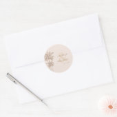 Cream Palm Trees & Ampersand Namen Trouwen Ronde Sticker (Envelop)