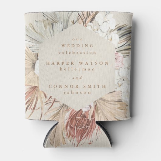 Cream Pampas Dried Grass Floral Oerwoud Wedding Blikjeskoeler (Voorkant)