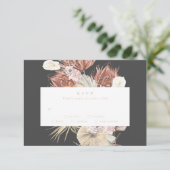 Cream Pampas Grass Floral Charcoal Oerwoud Wedding RSVP Kaartje (Staand voorkant)