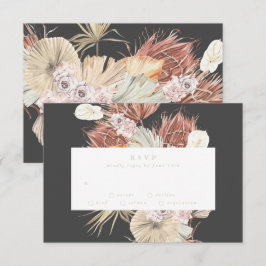 Cream Pampas Grass Floral Charcoal Oerwoud Wedding RSVP Kaartje