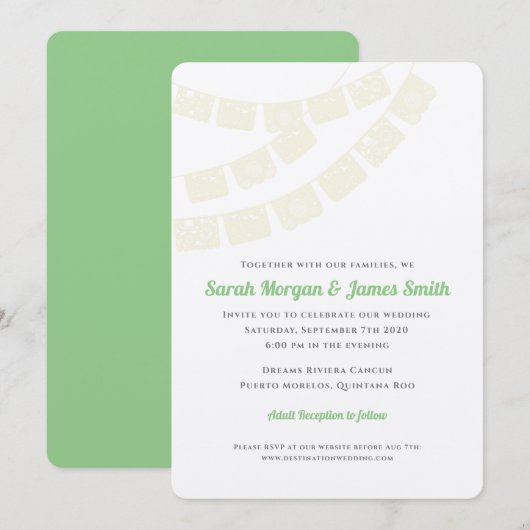 Cream Papel Picado Destination Wedding Fiesta Kaart (Voorkant / Achterkant)