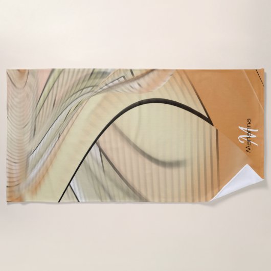 Cream Pastel Autumn Abstracte Kunst, monogrammen Strandlaken (Voorkant)