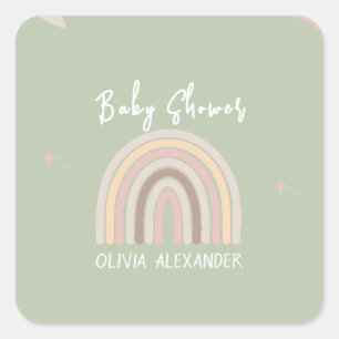 Cream Pastel Eenvoudig Minimalistisch Baby shower Vierkante Sticker
