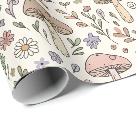 Cream Pastel Mushroom Fungi Seamless Pattern Cadeaupapier (Rol Hoek)