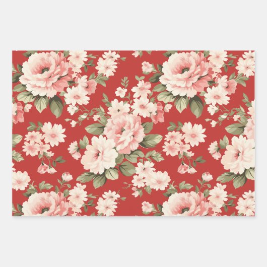 Cream pastel rozen rood, groen en licht inpakpapier vel (Voorkant 3)