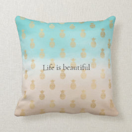 Cream Peach Aqua Ombre Gold Pineappels Kussen